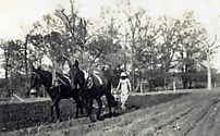 Fred Bartsch plowing with mules Dinah and Jake on the family farm near Subiaco, AR - About 1930